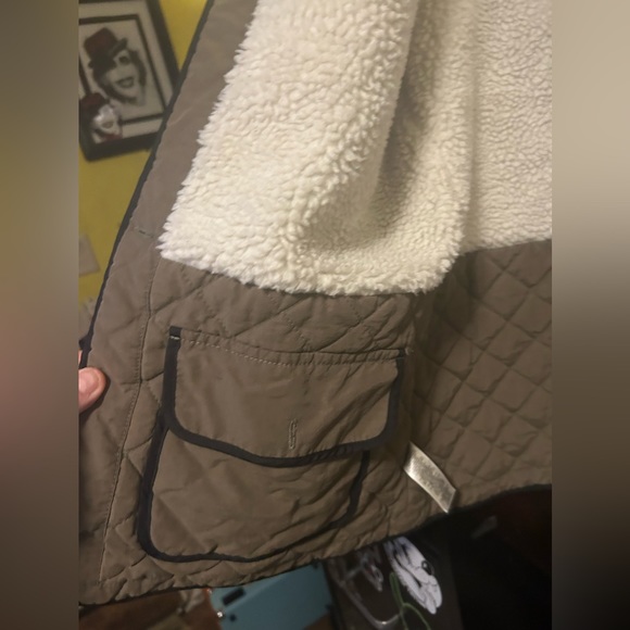 LOU & GREY L lined detachable army quilted heavy Sherpa jacket military green - Picture 5 of 7